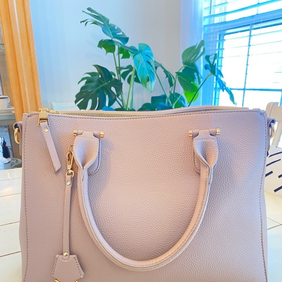 Madison West Pink Satchel Bag Large 13x10 PU Leather Removable Strap Minimalist - Picture 15 of 16